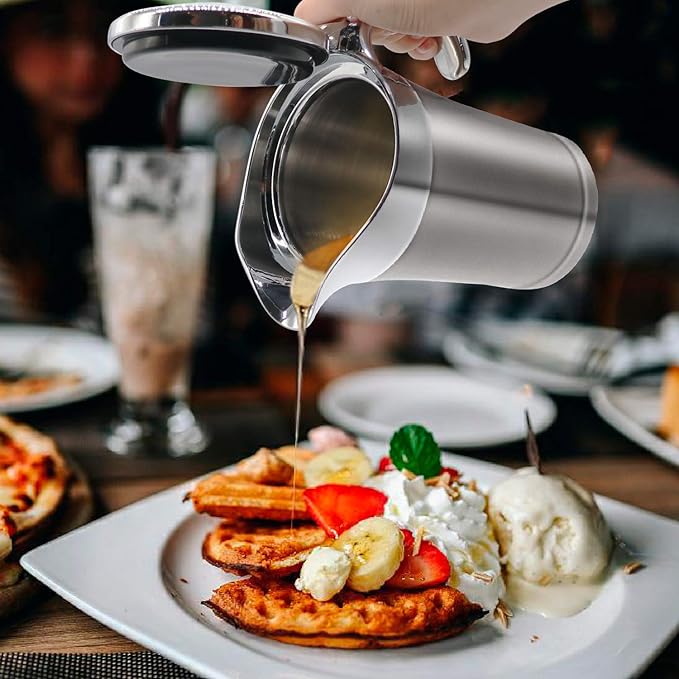 Gravy Boat 26oz Extra Large Double Insulated 304 Stainless Steel, Gravy Warmer, Double Wall Creamer Pitcher and Caramel Sauce for Coffee, Stainless Steel Pitcher
