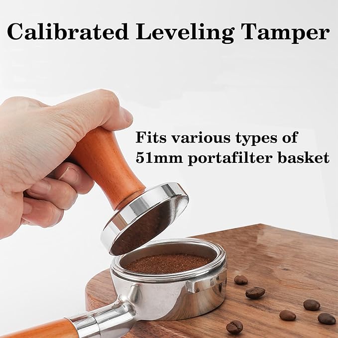 51mm Espresso Accessories Kit, Wooden Handle Espresso Tamper, WDT Tool, Puck Screen and Dosing Funnel Set Fits Delonghi 51 mm Espresso Coffee Machines and Portafilter, Barista Tools