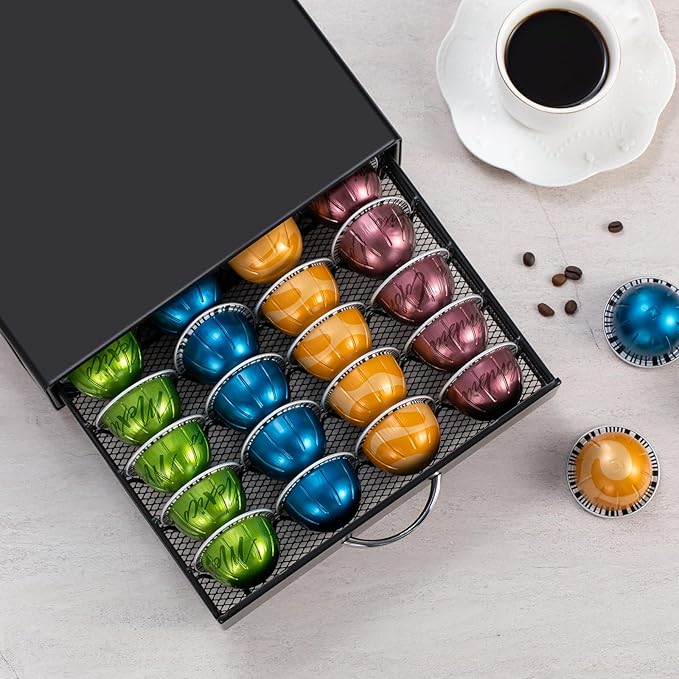 ZCDCP Pod Holder - Modern Sleek Black Metal Coffee Capsule Organizer for Nespresso Pods, Stylish Coffee Machine Stand for Coffee Bar, Office or Home Kitchen(40 Pods Capacity)