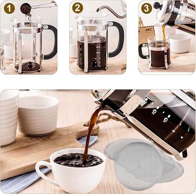 8 Pieces French Press Replacement Filters Mesh Filters Replacement,french press filter,4 Inch Stainless Steel Replacement Screen,for 1000ml,800ml,350ml Coffee Makers,french press filters replacements
