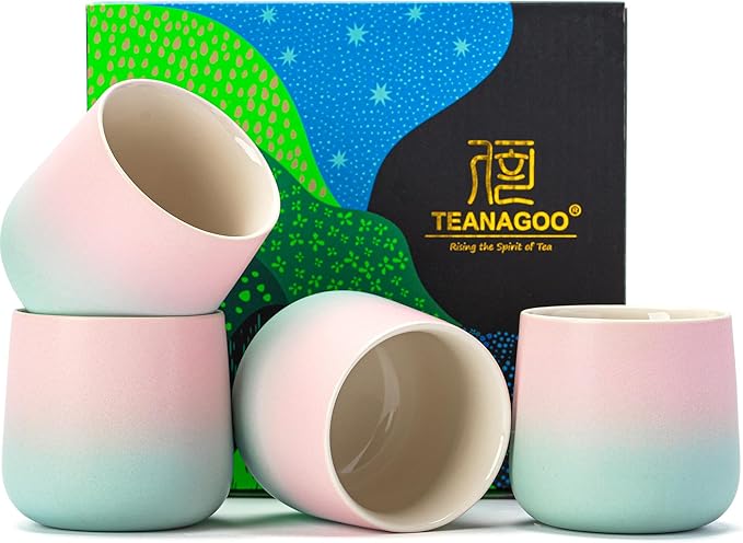 TEANAGOO Japanese Tea Cup, 7.2Oz / 205 ml, Gradient Pink Green, H11, 4 Pcs/Box, Japansese Cups, Chinese Tea Cups, Asian Tea Cups no Handles, Tea Cup Ceramic Cup for Japanese…