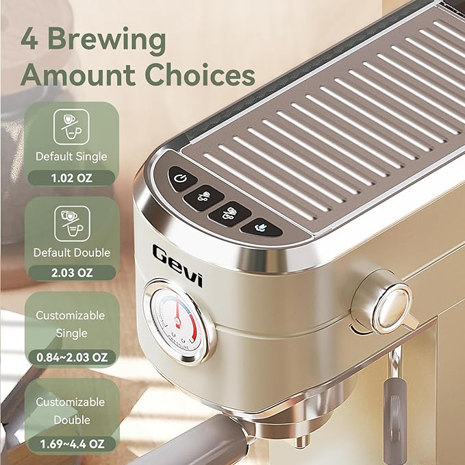 Gevi Commercial Espresso and Coffee Makers, Professional Espresso Maker Latte Machine with Milk Frother, Stainless Steel Expresso Coffee Machines for Home, Compact Cappuccino Machine, Great Gift