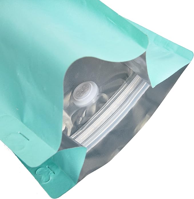 Blue Kraft Paper Coffee Bags with One Way Degassing Valve, Resealable Coffee Pouches with Flat Bottom & Pull Tab Zipper (50, 16oz, 1lb, 500gram)