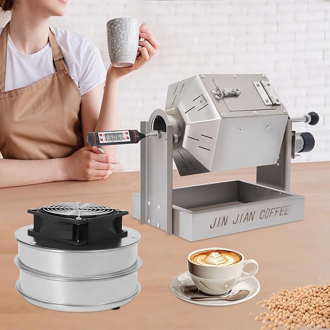 Coffee Bean Roaster, 3.8L/1Gal Coffee Bean Baker Gas Burner Drum Type Roasting Machine with 5-60RPM Adjustable Speed for Home and Commercial Use