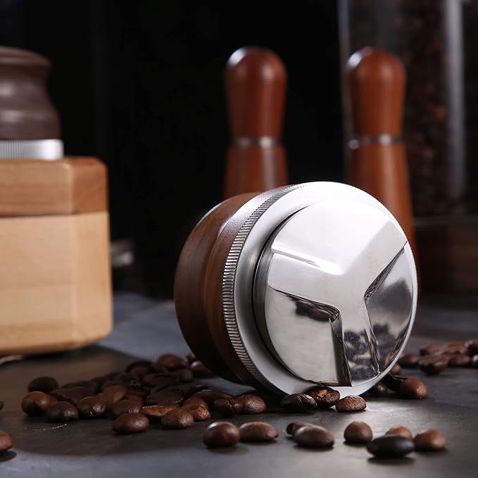 GURUDAR 53mm Coffee Distributor, Espresso Distribution Tool, Adjustable Depth Espresso Tamper Leveler with Walnut Wood Handle Fits for 54mm Breville Barista Portafilter
