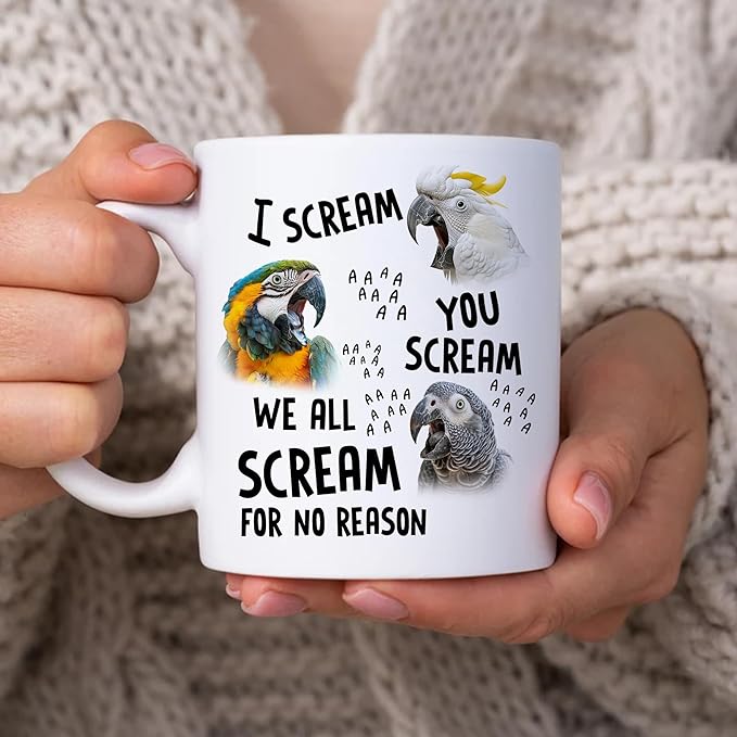Hyturtle Sarcastic Funny Gifts For Parrot Lovers Mom Dad Bird Lovers - Birthday Christmas - I Scream You Scream We All Scream For No Reason 11oz Ceramic Coffee Tea Mug