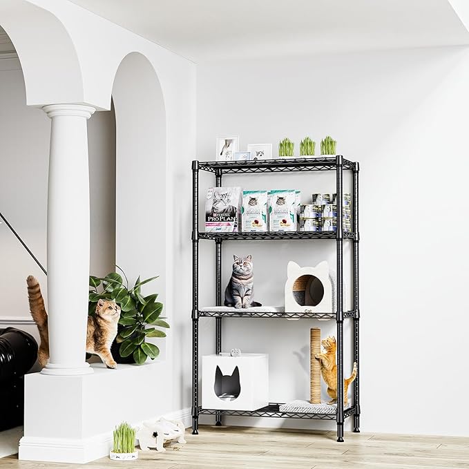 M MZG 1000 lbs 4 Tier Shelf Metal Storage Shelves Shelving Wire Rack Heavy Duty Closet Organizers for Garage Kitchen Bathroom Laundry Black 15.7" D x 33.5" W x 59.5" H