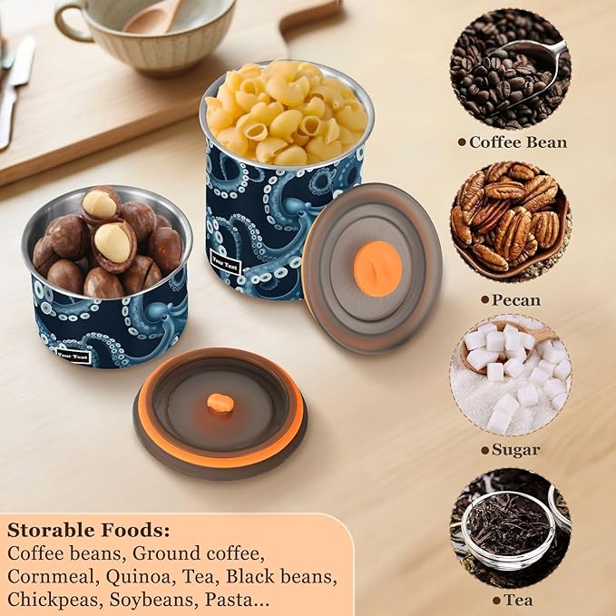 ALAZA Octopus Tentacles Airtight Coffee Bean Canister Customed 500ml Food Storage Containers with Lids For Gournd, Tea, Sugar, Flour, Rice, Cereal, Candy Cookie Jar