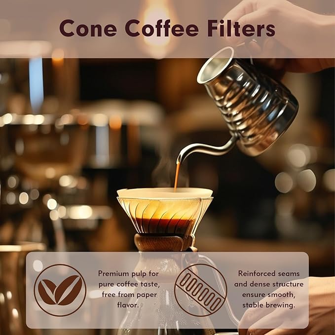 Coffee Filters #2 Cone Paper, 200 Count White Disposable Natural Coffee Filter Paper for Pour Over and Drip Coffee Makers, #2 Cone Filter U-Shaped (2-6 Cup)