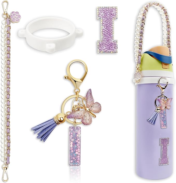 Letter Handle Strap Accessories with Cute Initial Charm Compatible with Owala Water Bottle 24oz 32oz 40oz Owala Kids
