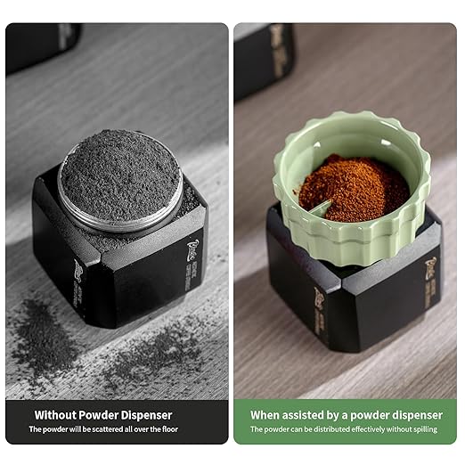 Bincoo Coffee Maker Dosing Funnel 54mm for Moka Pot-Coffee Powder Filler Funnel,Anti-Flying Powder Distribution Tool for 2-3 Espresso Cup Moka Pot (Green-S 54mm)
