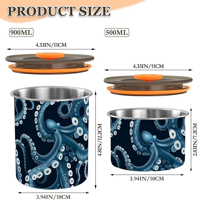 ALAZA Octopus Tentacles Kitten Cats Airtight Coffee Bean Canister Customed 900ml Food Storage Containers with Lids For Gournd, Tea, Sugar, Flour, Rice, Cereal, Candy Cookie Jar