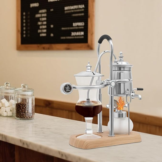 Balance Siphon Coffee Maker Vintage Gravity Coffee Maker Tea Brewing Tool with Stable Base for Commercial and Domestic, 400ml (Silver)