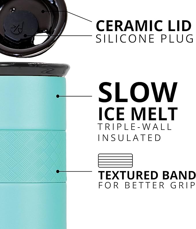 Elemental Artisan Insulated Tumbler, Triple Wall Coffee Travel Mug, Reusable Stainless Steel Coffee Tumbler with Ceramic Lid, Thermal Coffee Cups for Hot (6 Hrs) & Cold (18 Hrs), 16oz - Robin's Egg