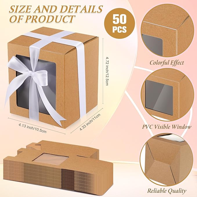 Ctosree 50 Pcs Mug Boxes for Gifts Sublimation Mug Box with Clear Window for Coffee Cup Packaging Shipping Exhibition for 11oz, 12oz, 15oz Blank Gift Christmas Wrapping Craft(Brown)
