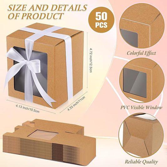 Ctosree 50 Pcs Mug Boxes for Gifts Sublimation Mug Box with Clear Window for Coffee Cup Packaging Shipping Exhibition for 11oz, 12oz, 15oz Blank Gift Christmas Wrapping Craft(Brown)
