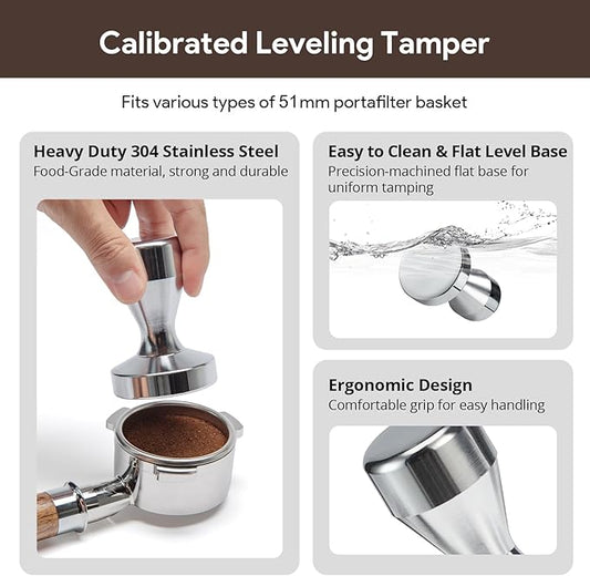 Espresso Accessories Kit WDT Tool: 51mm Espresso Tamper Set Espresso Tools Barista Tools Espresso Kit Including WDT Tool Espresso, 51mm Tamper with Tamper Mat | Espresso Bar Accessories Coffee Tools