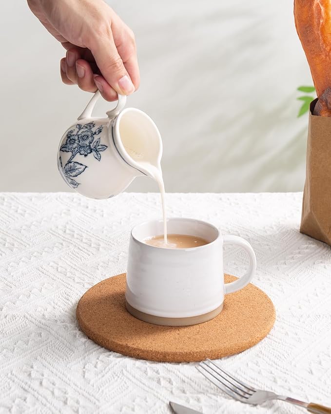 8Oz Creamer, Ceramic Milk Creamer Pitcher with Handle, Flowers and Branches