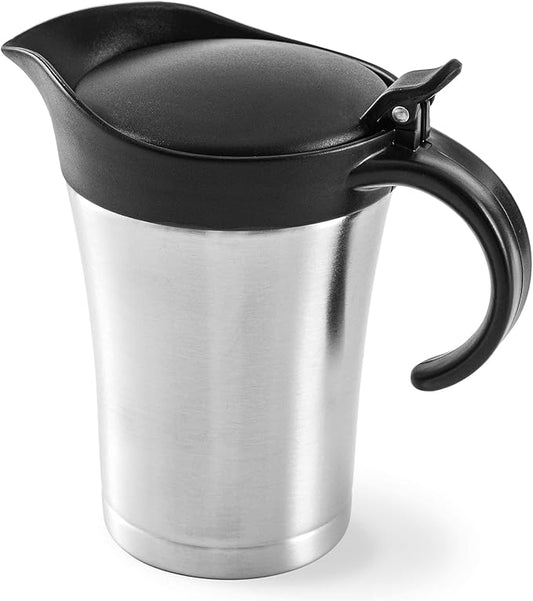 Large Stainless Steel Gravy Boat - 25 Ounce Double Wall Insulated Sauce Jug with Plastic Hinged Lid