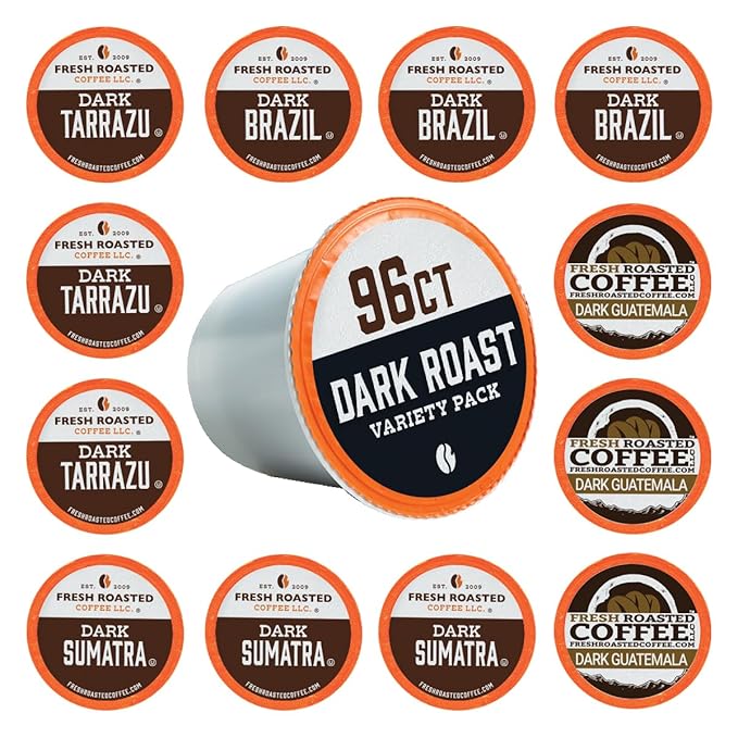 Fresh Roasted Coffee, Dark Roast Variety Pack, K-Cup Compatible, 96 Pods