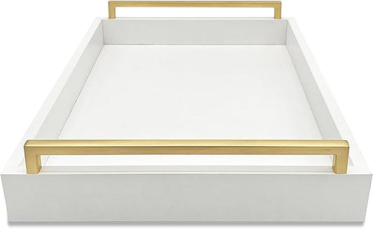 Faux Leather Rectangular Tray, Snow White, 15"W x 11"L x 2"H