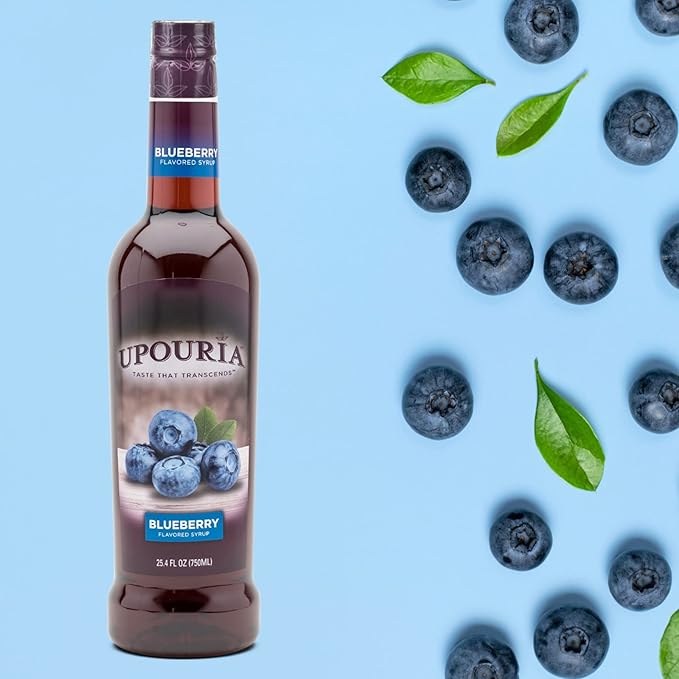 Upouria Blueberry Syrup Flavoring, 100% Vegan, Gluten-Free, Kosher, 750ml bottle (Pack of 2) with 1 Syrup Pump