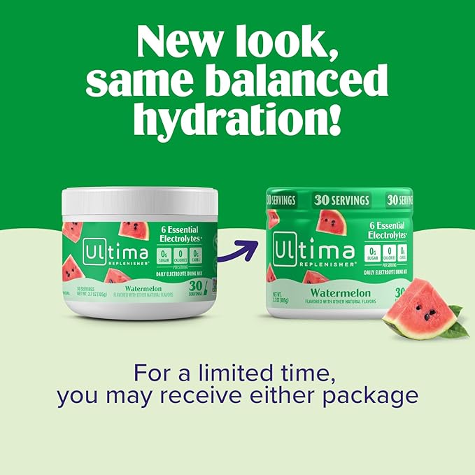 Ultima Replenisher Daily Electrolyte Powder Drink Mix – Sugar Free – Watermelon, 30 Servings – Hydration Powder with 6 Key Electrolytes and Trace Minerals – Keto Friendly, Vegan, Non-GMO