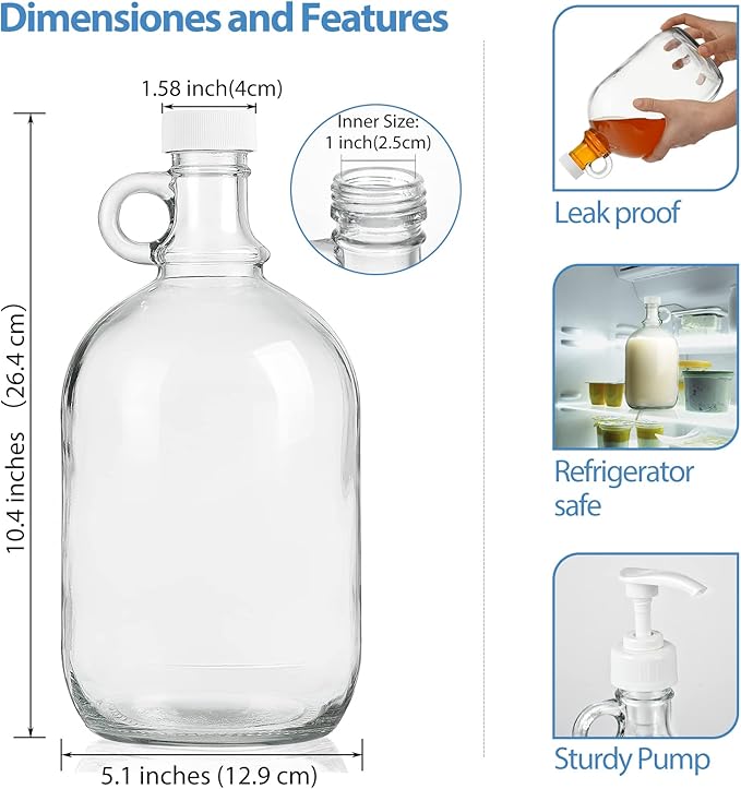 2 Pack 64 Oz Laundry Detergent Dispenser with Pump and Lid - Half Gallon Glass Pump Bottle for Laundry Soap Dispenser, Liquid Detergent, Fabric Softener Dispenser - Extra Label, Funnel