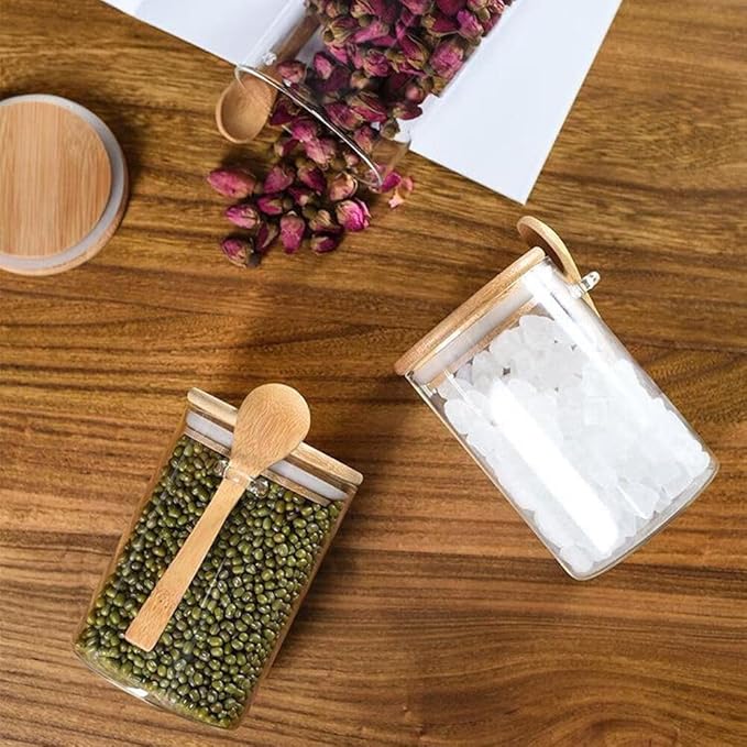 Airtight Food Storage Containers with Bamboo Lids and Spoon for Coffee Beans, Flour, Cookie, Sugar, Tea, Nuts and Spice Bath salt and more(2 Pack)