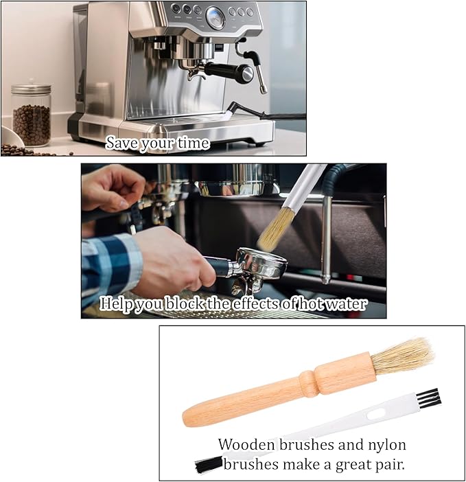 5 PCS Espresso Cleaning Brush Set, Professional Coffee Grinder Brush Wooden Espresso Machine Cleaning Brushes Natural Bristle Coffee Brushes for Coffees Machine Dust Removal Group Head Tools