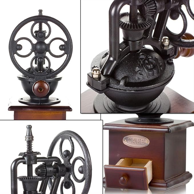 Manual Coffee Grinder Antique Cast Iron Hand Crank Coffee Mill With Grind Settings & Catch Drawer ，120 x 120 x 260mm
