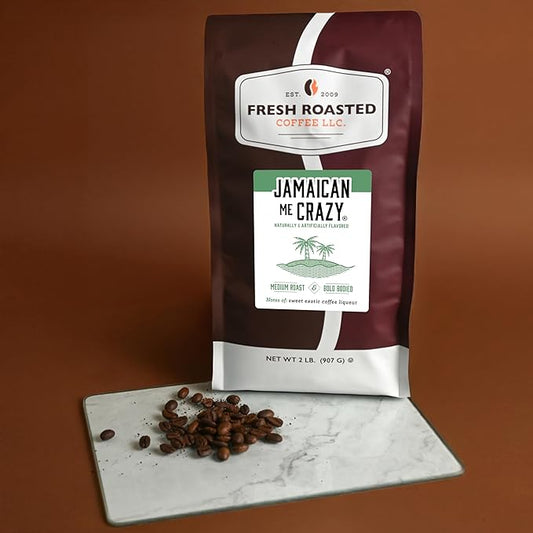 Fresh Roasted Coffee, Jamaican Me Crazy Flavored Coffee, 2 lb (32 oz), Medium Roast, Kosher, Ground