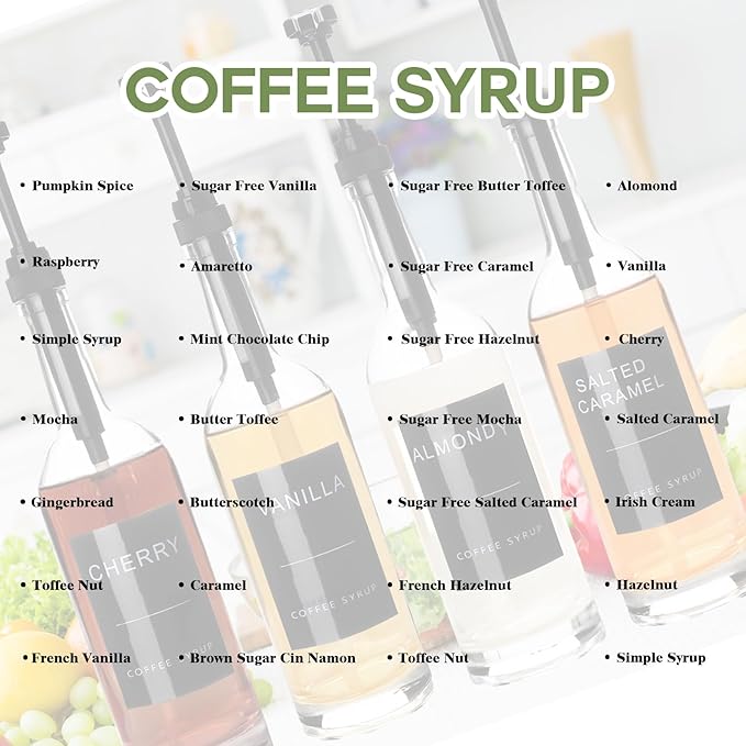 MSTCMZP 25.4 oz 750 ml Glass Coffee Syrup Dispenser for Coffee Bar With Pump & Lables Glass Syrup Bottle Included -4 Pack