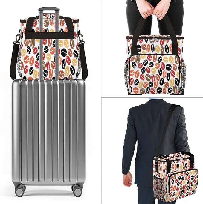 Colorful Coffee Beans Maker Carring Bag Travel Carrying Storage Tote Compatible with Keurig K-Mini or Plus Portable Single Serve Brewer Case Pockets for K-cup Pods
