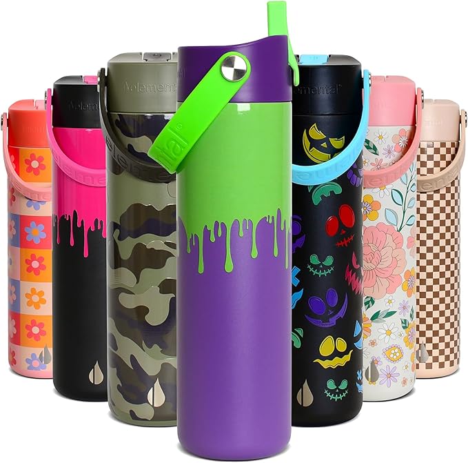 Elemental 24oz Insulated Water Bottle with Straw - 100% Leak-Proof Stainless Steel Core Water Bottles for Travel, Sports and Gym - Double Wall Insulation & BPA Free - Poison Drip