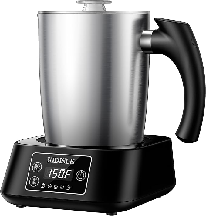 5-in-1 Milk Frother and Steamer, 17oz Detachable Frother with Adjustable Temperature, Hot Chocolate Maker, Stainless Steel Milk Steamer, Hot & Cold Foam Maker, Dishwasher Safe