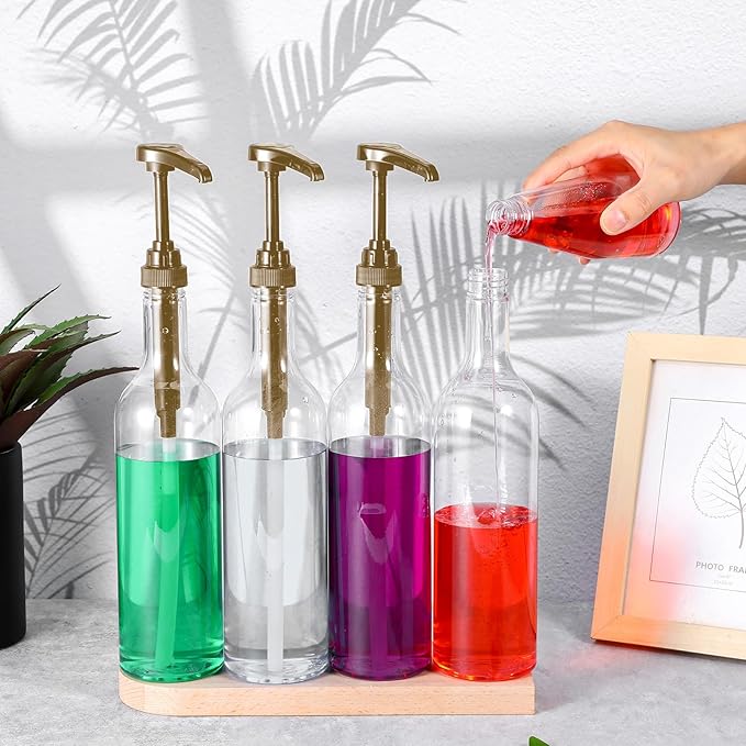 4 Pcs Coffee Syrup Dispenser, 750ml Syrup Bottles, Syrup Dispenser for Coffee Bar With Large Leakproof Gold Pump, Coffee Syrup Gold Pump Bottles for Coffee Bar Accessories Essentials
