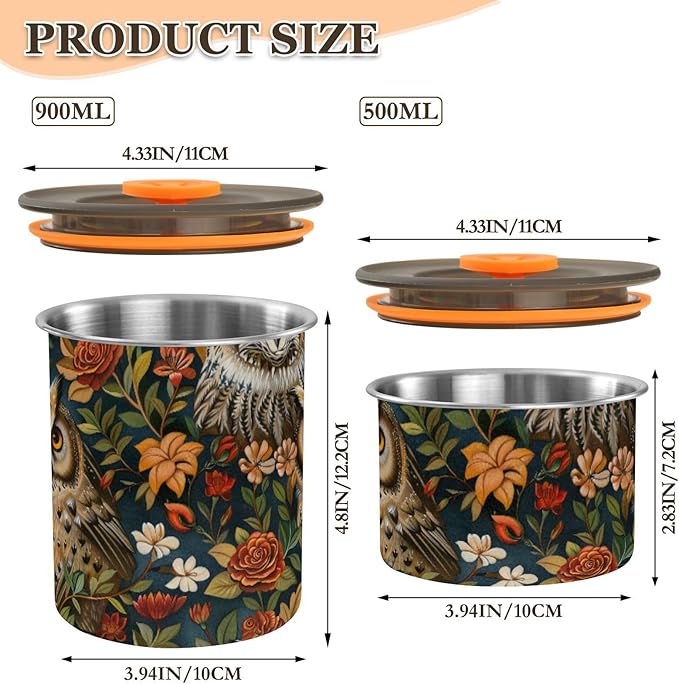 ALAZA Owl Rose Flower Kitten Cats Airtight Coffee Bean Canister Customed 900ml Food Storage Containers with Lids For Gournd, Tea, Sugar, Flour, Rice, Cereal, Candy Cookie Jar