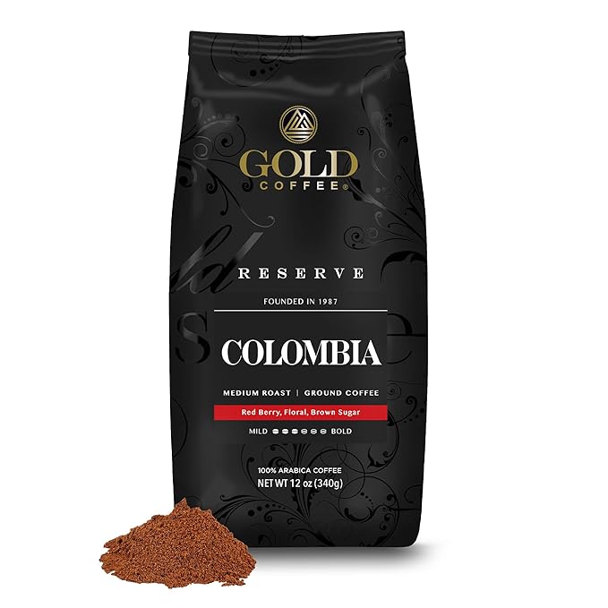 Gold Coffee | Premium Colombia Huila, Medium Roast Ground | 100% Colombian Coffee, 12 Oz