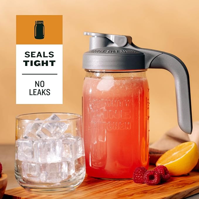 County Line Kitchen Glass Mason Jar Pitcher with Lid - Wide Mouth, 1 Quart (32 oz) - Heavy Duty, Leak Proof - Sun & Iced Tea Pitcher, Cold Brew Coffee, Breast Milk Storage, Water - Sunrise Orange