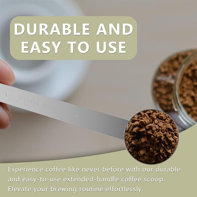 1PCS 2 Teaspoon Coffee Scoop, 9.1" Long Handle Measuring Spoon, 2tsp (10 ml) Stainless Steel Scooper