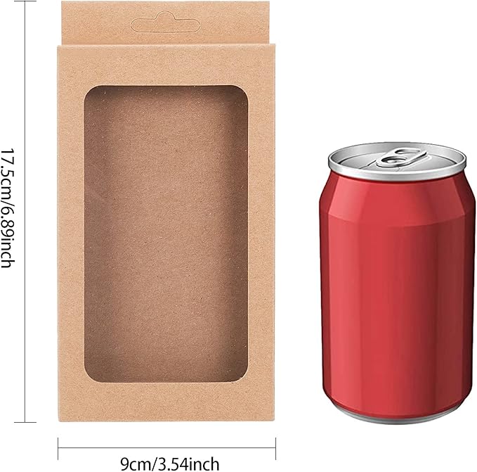 BENECREAT 20 Pack Kraft Paper Boxes with Clear Window 7x3.5x0.6 Brown Gift Packaging Boxes for Bakery Cookies Cake Candy Wedding Party Favors