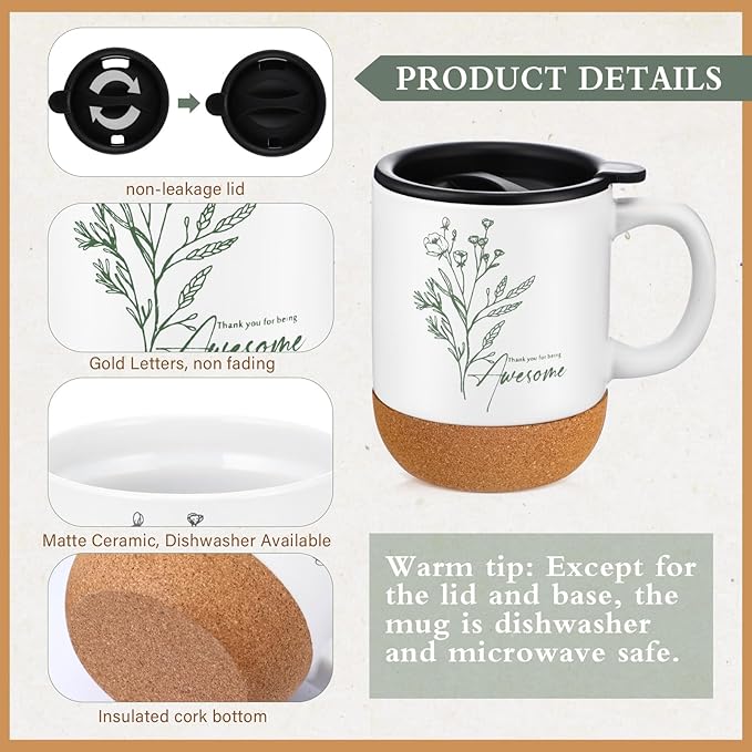 4 Pcs Thank You Gift Set for Men Women Employee Coworker Gifts Inspirational Appreciation Notebook Coffee Mug Scented Candle Pen for Valentine's Day Team Office Staff Teacher Volunteer Nurse