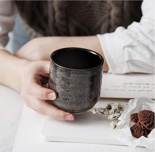 Japanese Style Ceramic Tea Set, Tea Cup, Coffee Cup, Yerba Mate Set, Ceramic Mate Cup Set of 4 (Brown grey)
