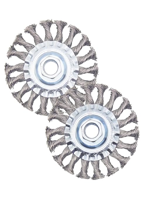 OSFTBVT Knotted Wire Wheel Brush 4in 5/8-11 Threads Arbor for 4-1/2" Angle Grinder - 2pcs