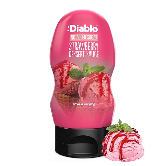 Diablo Strawberry Dessert Sauce | No Added Sugar | Gluten Free | Diabetic Friendly | Hamper Available - Perfect for Gifting | 355g 12.52oz