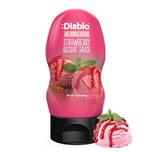 Diablo Strawberry Dessert Sauce | No Added Sugar | Gluten Free | Diabetic Friendly | Hamper Available - Perfect for Gifting | 355g 12.52oz