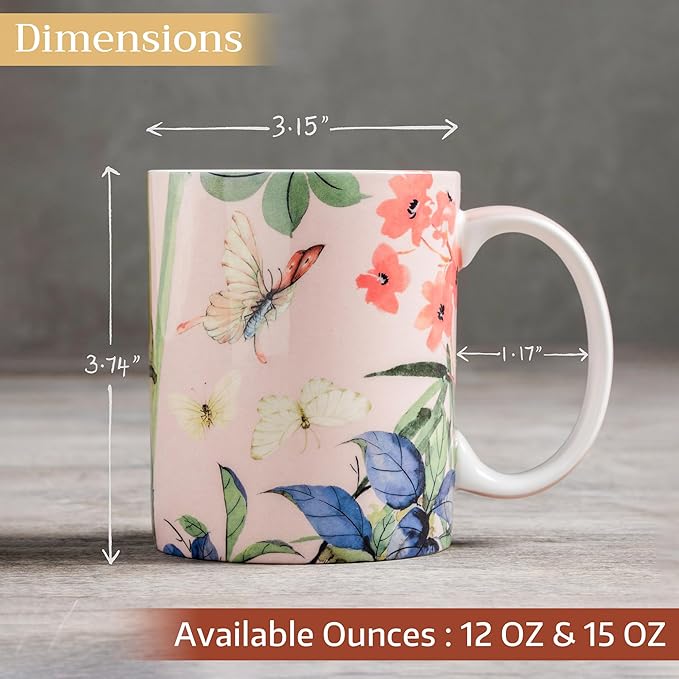 Maison d' Hermine Coffee Mug with Handles Fine Bone China Mugs Pack of One Tea Cups for Hot Beverages Cappuccino Latte Home Restaurant Office Perfect for Gift (Canne - Fargesia, 12 Ounce)
