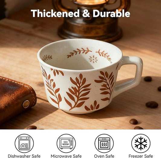 Ceramic Coffee Couple Mugs Set, 12 oz Coffee Mugs, Vintage Espresso Cups with Handles for Latte, Cappuccino, Espresso, Mocha, Hot Tea, Dishwasher & Microwave Safe for Couples Gifts Set of 2