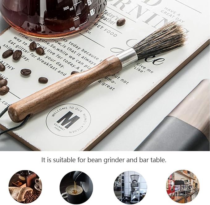 Coffee Grinder Brush, Coffee Machine Cleaning Brush, Espresso Machine Cleaner, Espresso Maker Cleaner Tool with Storage Bag, Wooden Handle